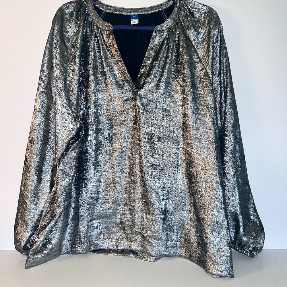 Silver Foil V-neck Top